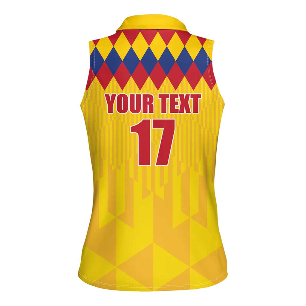 Custom Colombia Football Women Sleeveless Polo Shirt Retro Yellow Style
