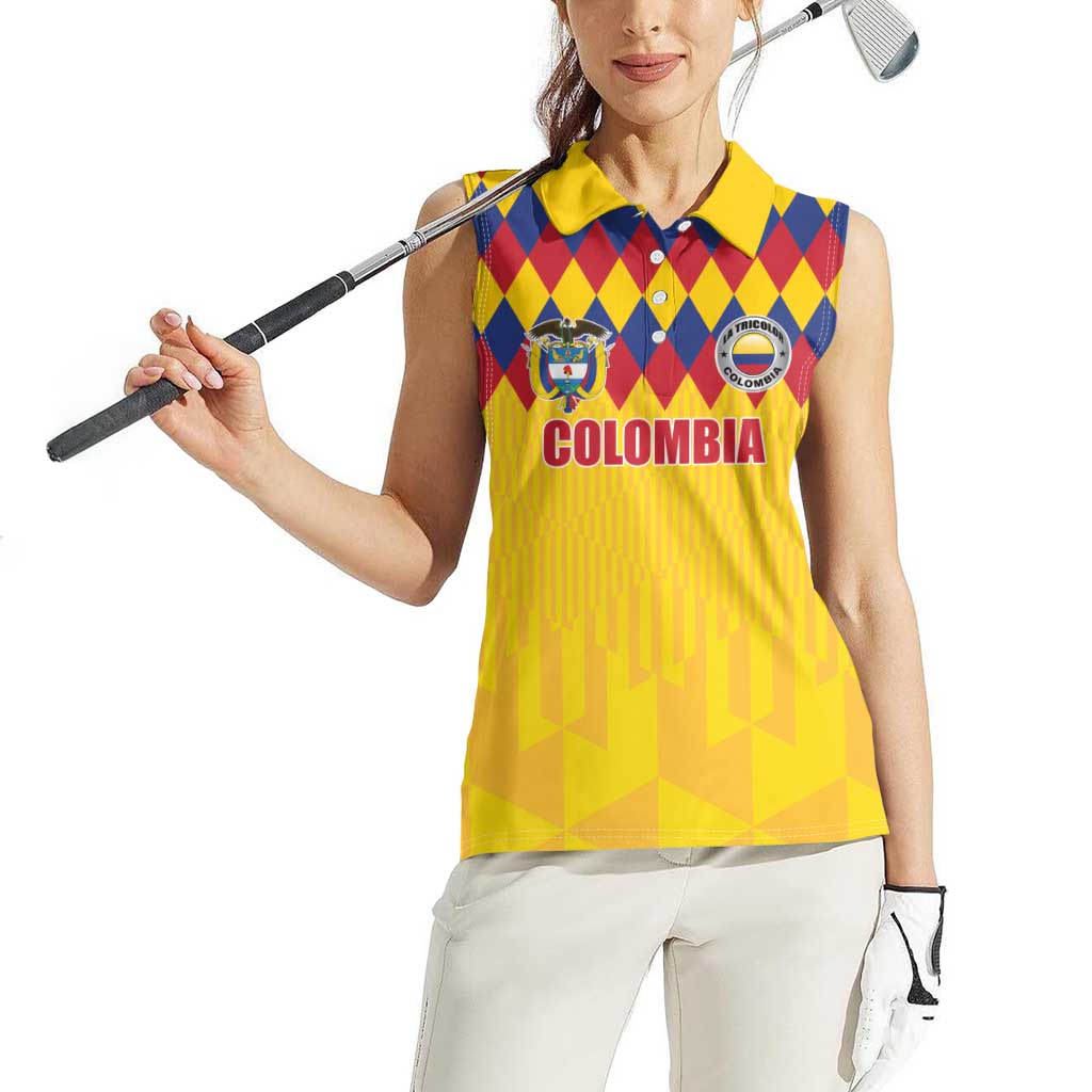 Custom Colombia Football Women Sleeveless Polo Shirt Retro Yellow Style