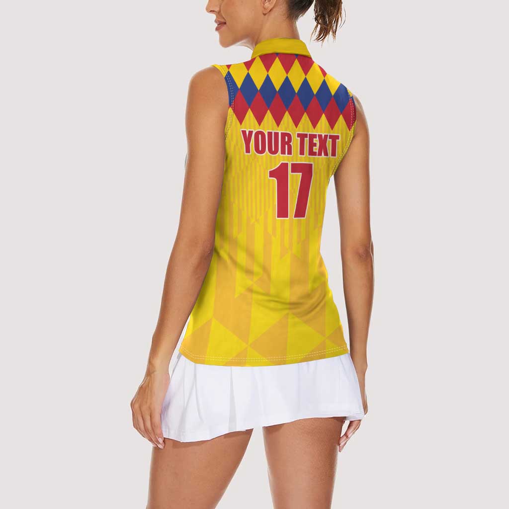 Custom Colombia Football Women Sleeveless Polo Shirt Retro Yellow Style