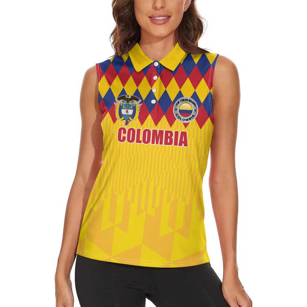 Custom Colombia Football Women Sleeveless Polo Shirt Retro Yellow Style