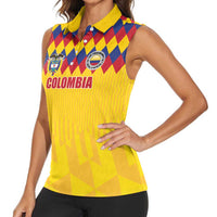 Custom Colombia Football Women Sleeveless Polo Shirt Retro Yellow Style