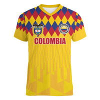 Custom Colombia Football Women V-Neck T-Shirt Retro Yellow Style