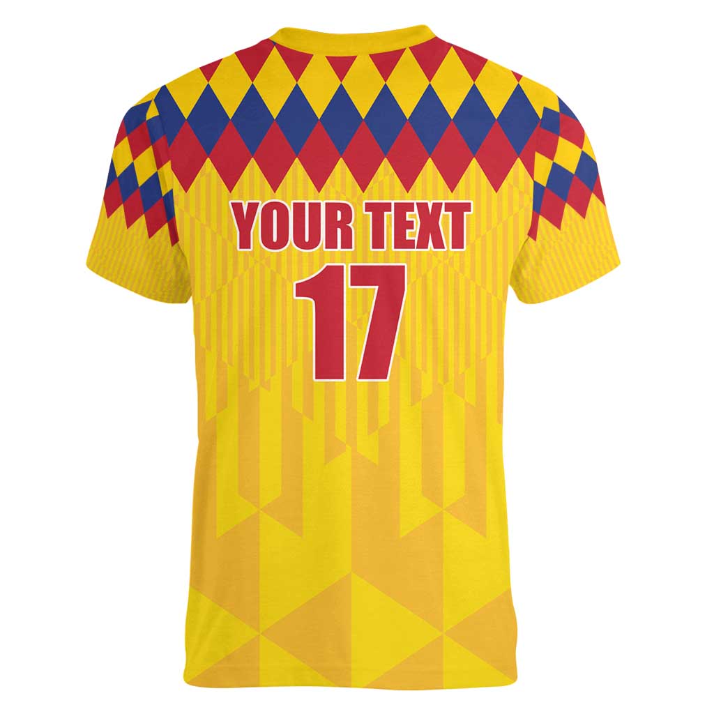 Custom Colombia Football Women V-Neck T-Shirt Retro Yellow Style