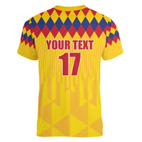 Custom Colombia Football Women V-Neck T-Shirt Retro Yellow Style