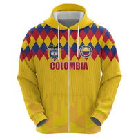 Custom Colombia Football Zip Hoodie Retro Yellow Style