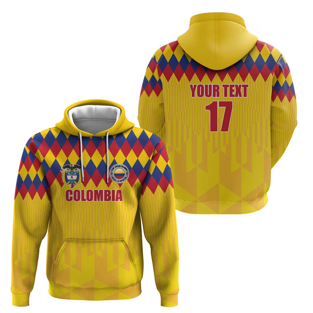 Custom Colombia Football Zip Hoodie Retro Yellow Style