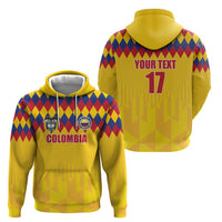 Custom Colombia Football Zip Hoodie Retro Yellow Style