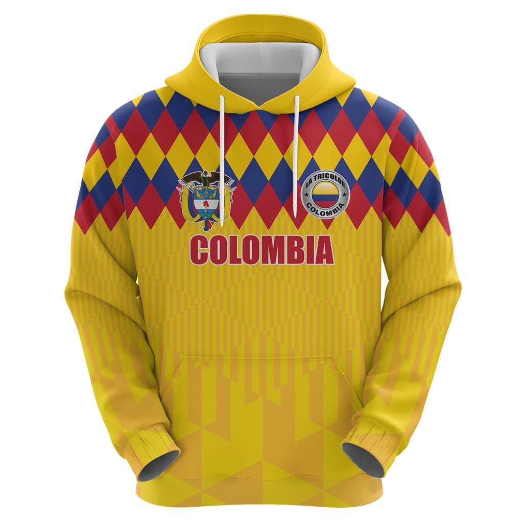 Custom Colombia Football Zip Hoodie Retro Yellow Style