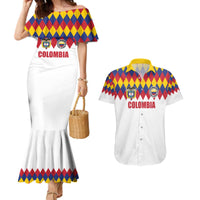 Custom Colombia Football Couples Matching Mermaid Dress and Hawaiian Shirt Retro White Style
