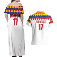 Custom Colombia Football Couples Matching Off Shoulder Maxi Dress and Hawaiian Shirt Retro White Style