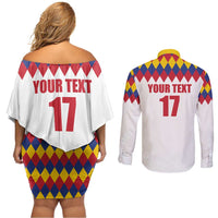 Custom Colombia Football Couples Matching Off Shoulder Short Dress and Long Sleeve Button Shirt Retro White Style