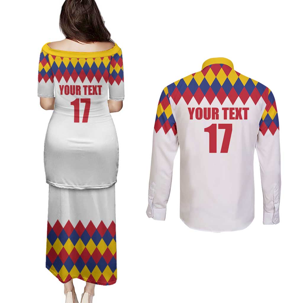 Custom Colombia Football Couples Matching Puletasi and Long Sleeve Button Shirt Retro White Style