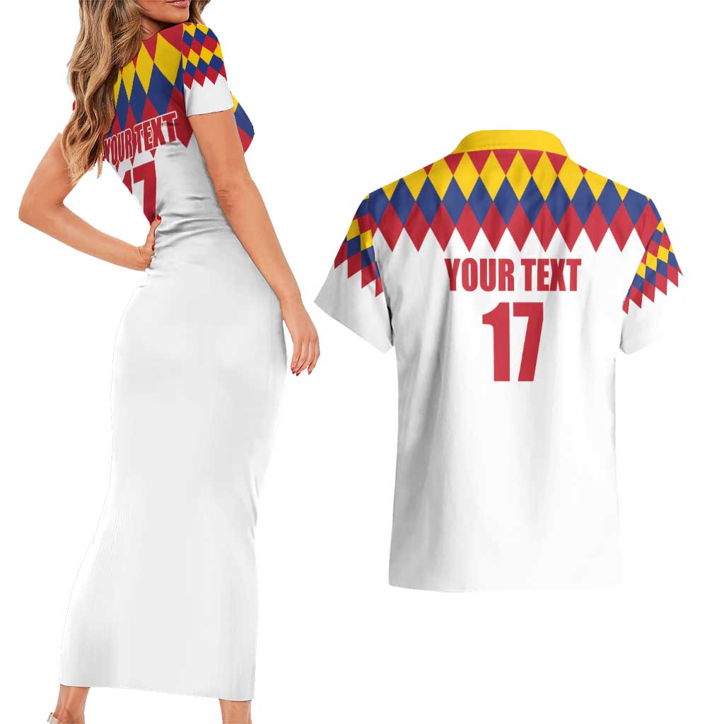 Custom Colombia Football Couples Matching Short Sleeve Bodycon Dress and Hawaiian Shirt Retro White Style