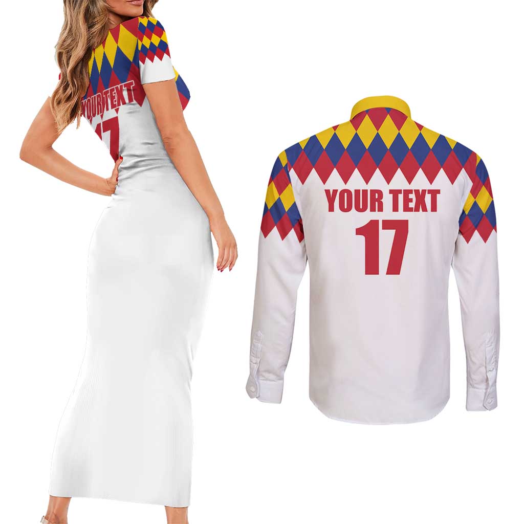 Custom Colombia Football Couples Matching Short Sleeve Bodycon Dress and Long Sleeve Button Shirt Retro White Style