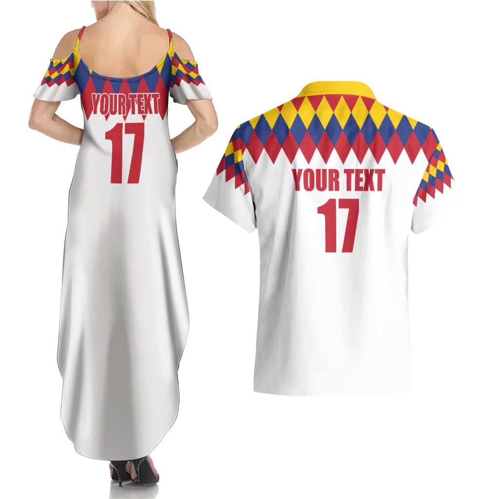 Custom Colombia Football Couples Matching Summer Maxi Dress and Hawaiian Shirt Retro White Style