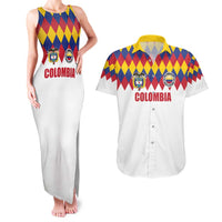 Custom Colombia Football Couples Matching Tank Maxi Dress and Hawaiian Shirt Retro White Style