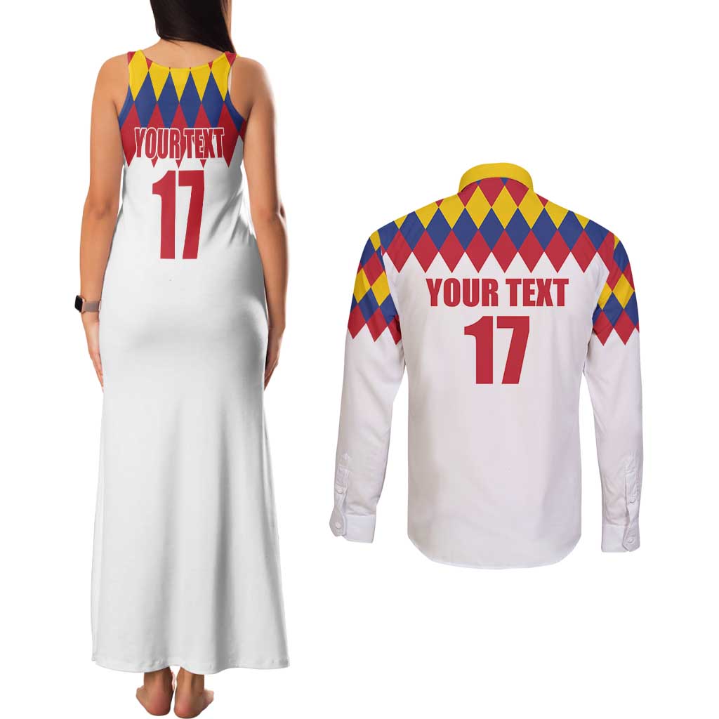 Custom Colombia Football Couples Matching Tank Maxi Dress and Long Sleeve Button Shirt Retro White Style