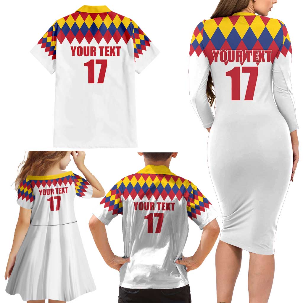 Custom Colombia Football Family Matching Long Sleeve Bodycon Dress and Hawaiian Shirt Retro White Style