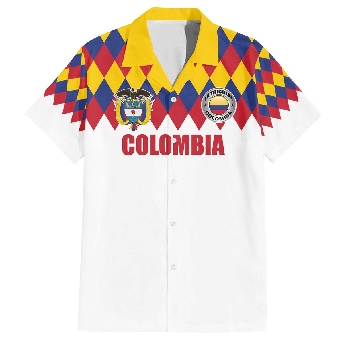 Custom Colombia Football Family Matching Off The Shoulder Long Sleeve Dress and Hawaiian Shirt Retro White Style