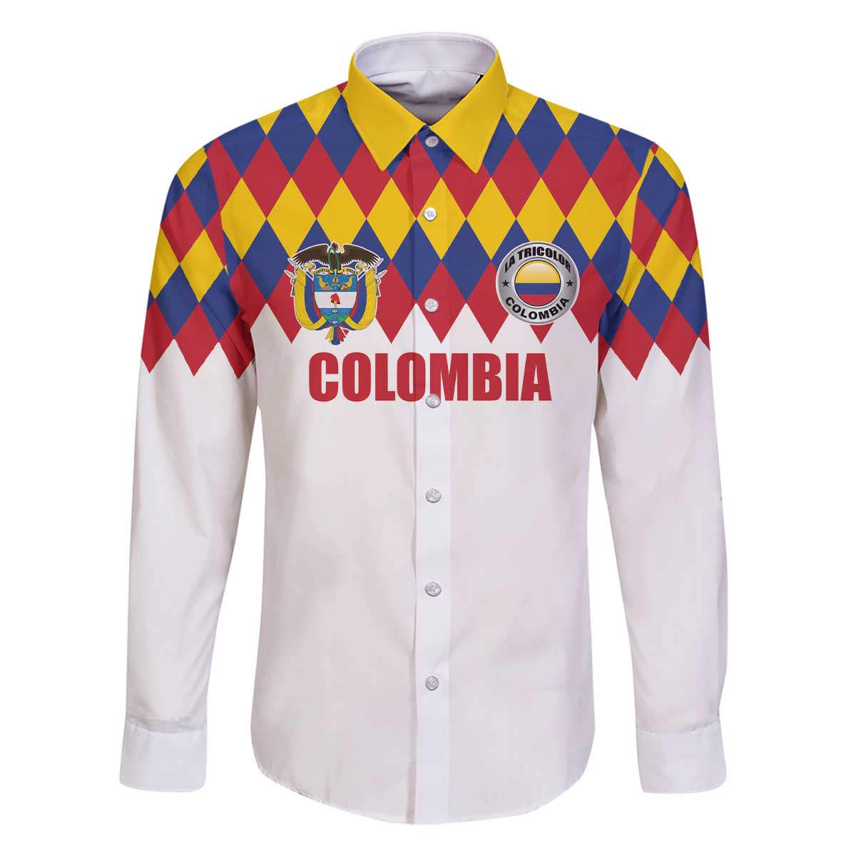 Custom Colombia Football Family Matching Off The Shoulder Long Sleeve Dress and Hawaiian Shirt Retro White Style