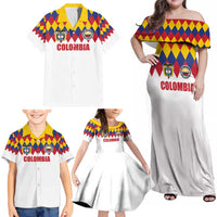 Custom Colombia Football Family Matching Off Shoulder Maxi Dress and Hawaiian Shirt Retro White Style