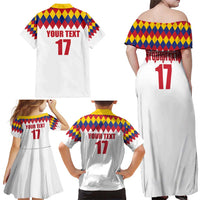 Custom Colombia Football Family Matching Off Shoulder Maxi Dress and Hawaiian Shirt Retro White Style