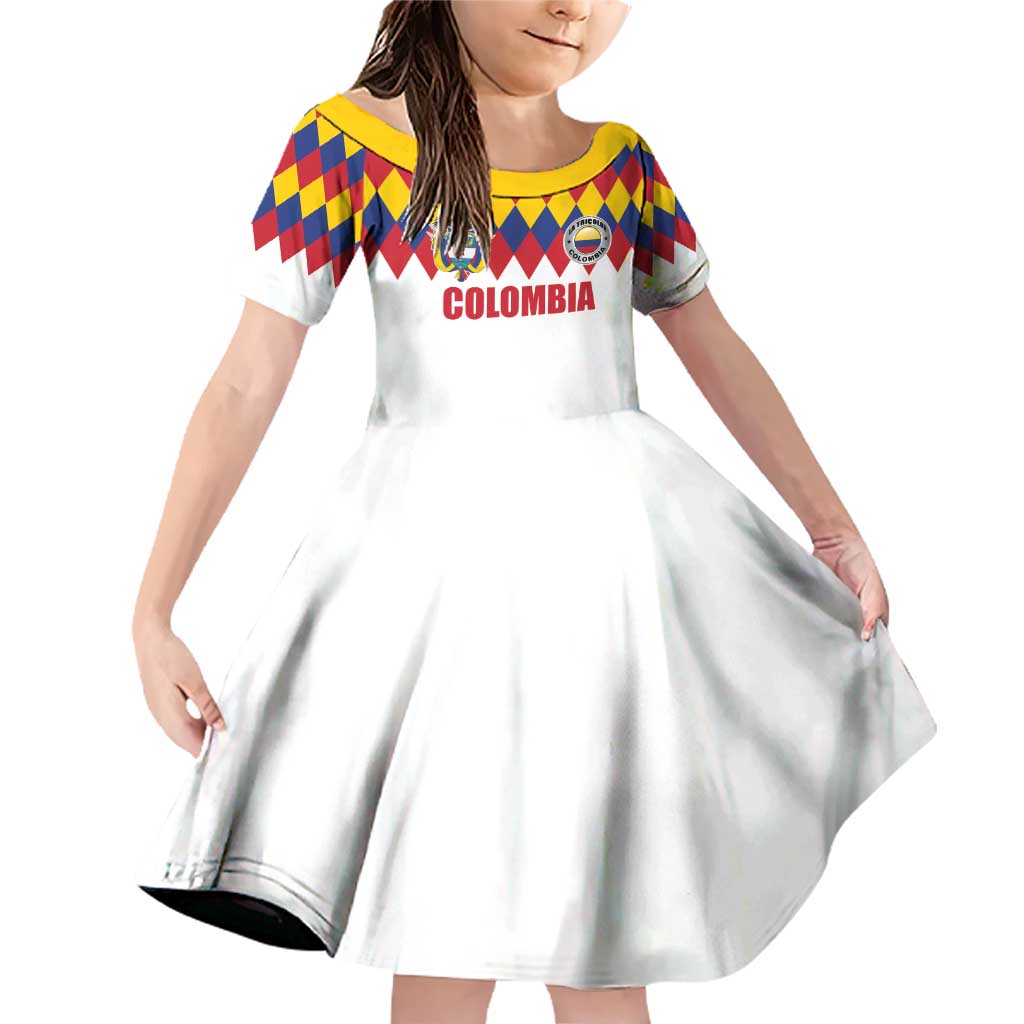 Custom Colombia Football Family Matching Off Shoulder Short Dress and Hawaiian Shirt Retro White Style