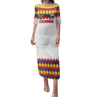 Custom Colombia Football Family Matching Puletasi and Hawaiian Shirt Retro White Style