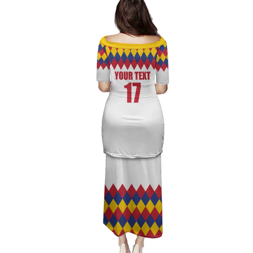 Custom Colombia Football Family Matching Puletasi and Hawaiian Shirt Retro White Style