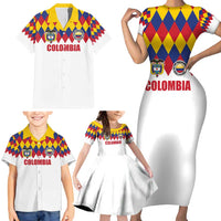 Custom Colombia Football Family Matching Short Sleeve Bodycon Dress and Hawaiian Shirt Retro White Style