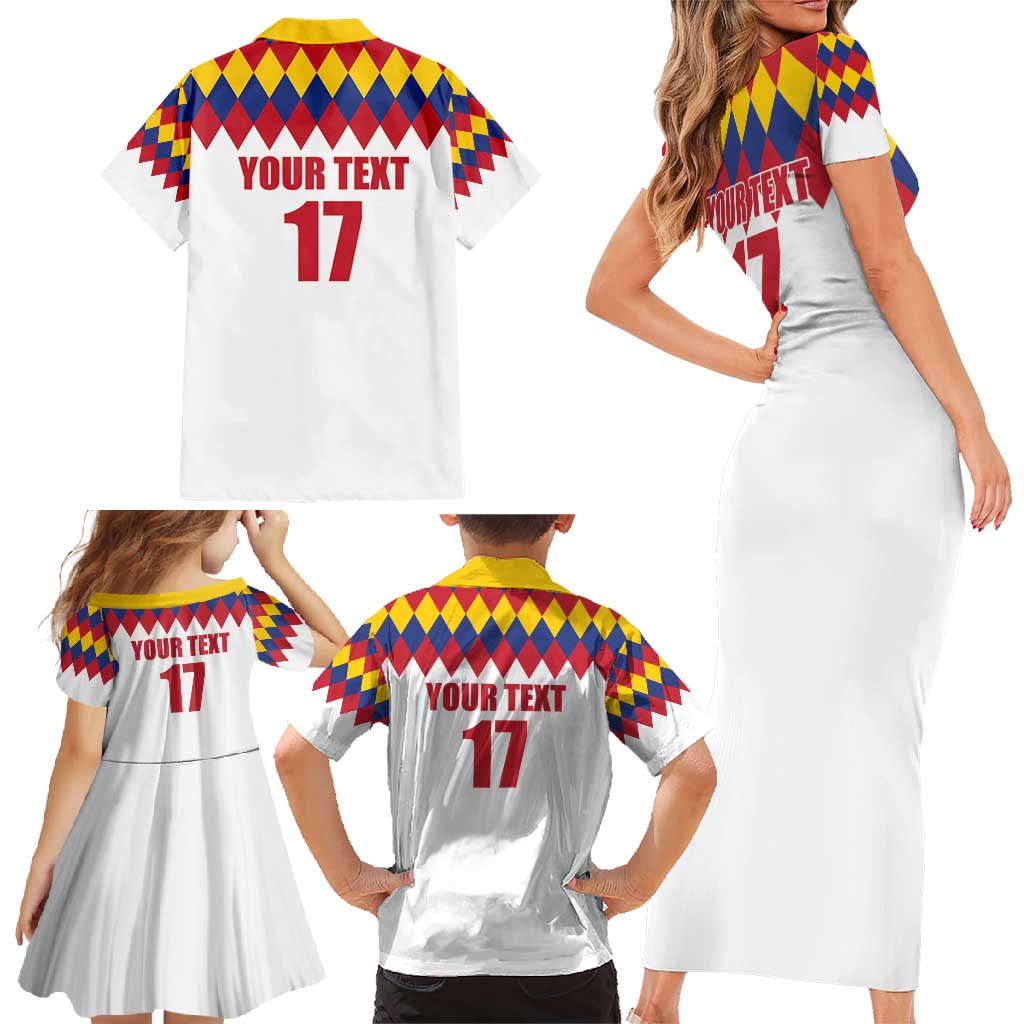 Custom Colombia Football Family Matching Short Sleeve Bodycon Dress and Hawaiian Shirt Retro White Style