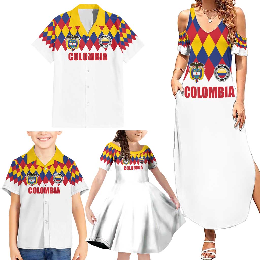 Custom Colombia Football Family Matching Summer Maxi Dress and Hawaiian Shirt Retro White Style