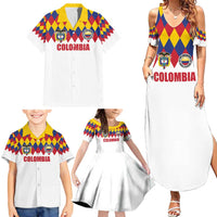 Custom Colombia Football Family Matching Summer Maxi Dress and Hawaiian Shirt Retro White Style