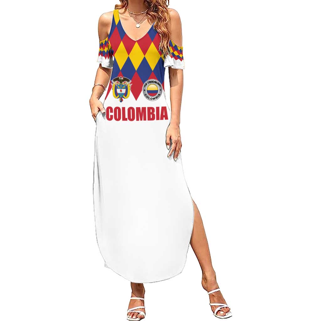 Custom Colombia Football Family Matching Summer Maxi Dress and Hawaiian Shirt Retro White Style