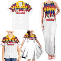 Custom Colombia Football Family Matching Tank Maxi Dress and Hawaiian Shirt Retro White Style