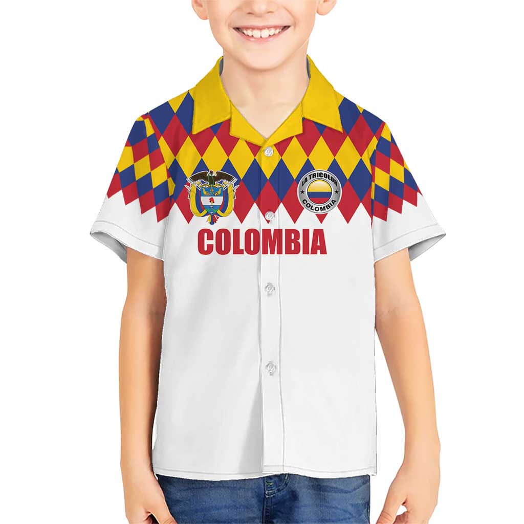 Custom Colombia Football Kid Hawaiian Shirt Retro White Style