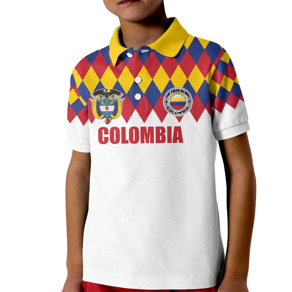 Custom Colombia Football Kid Polo Shirt Retro White Style