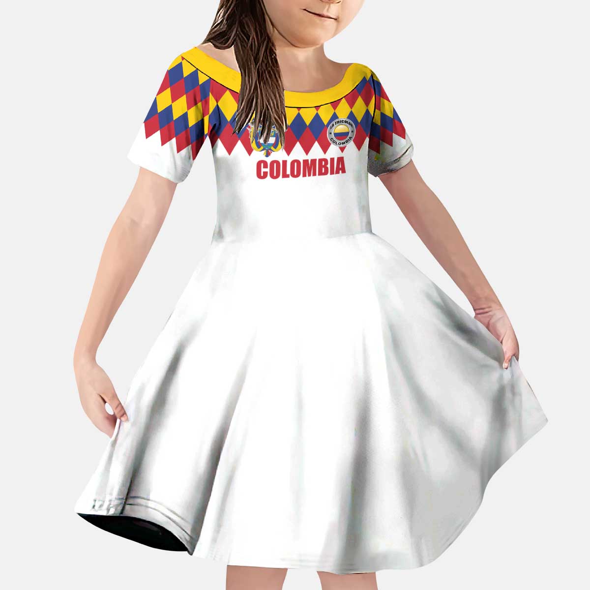 Custom Colombia Football Kid Short Sleeve Dress Retro White Style