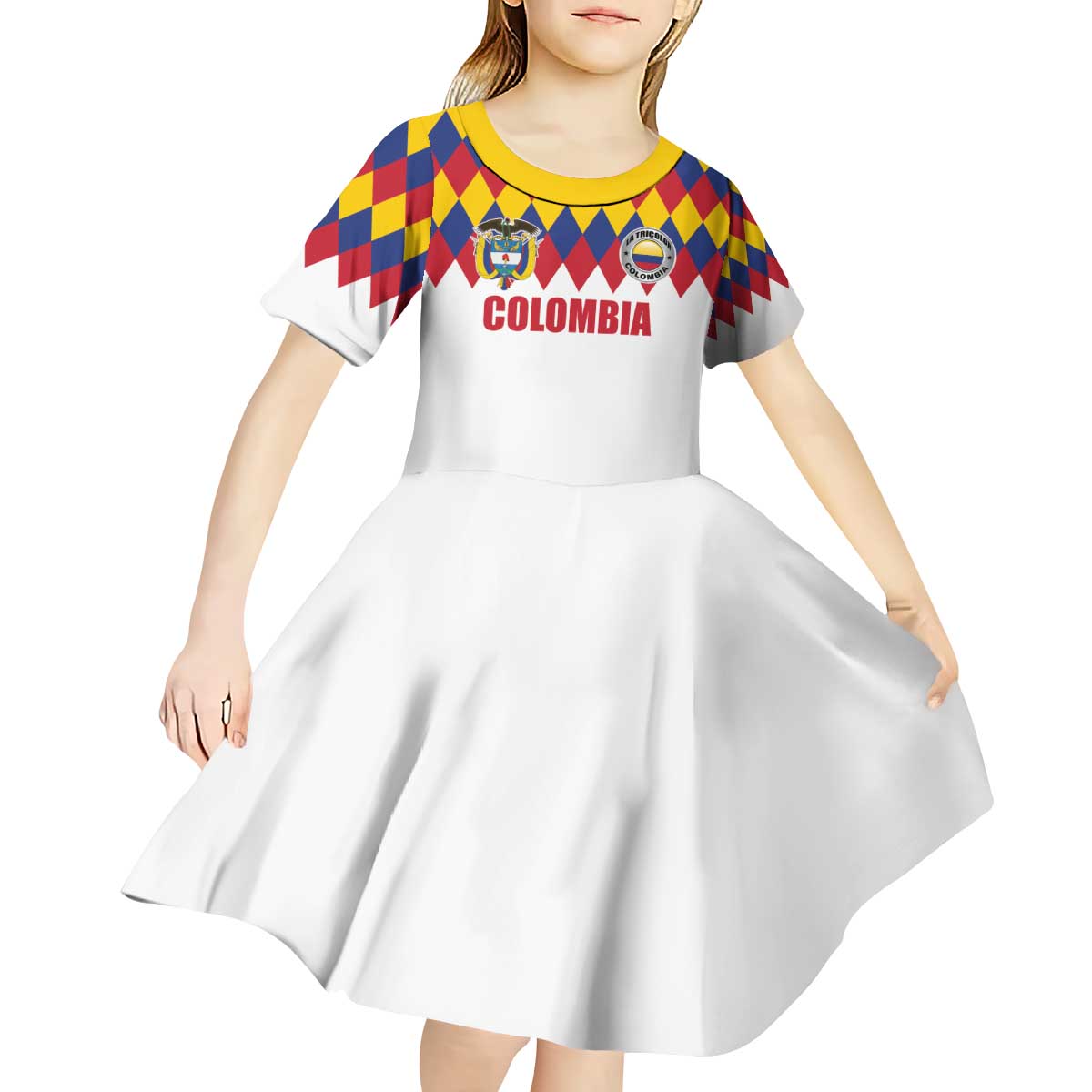 Custom Colombia Football Kid Short Sleeve Dress Retro White Style
