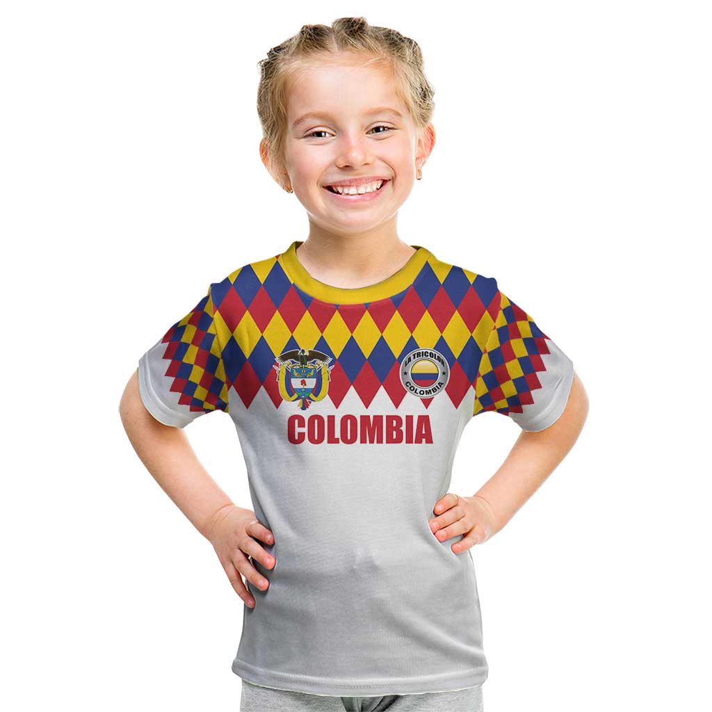 Custom Colombia Football Kid T Shirt Retro White Style