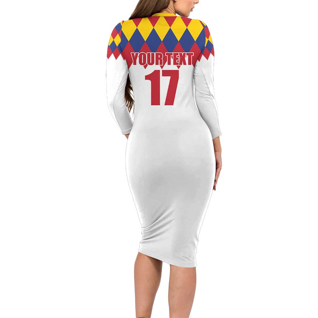 Custom Colombia Football Long Sleeve Bodycon Dress Retro White Style