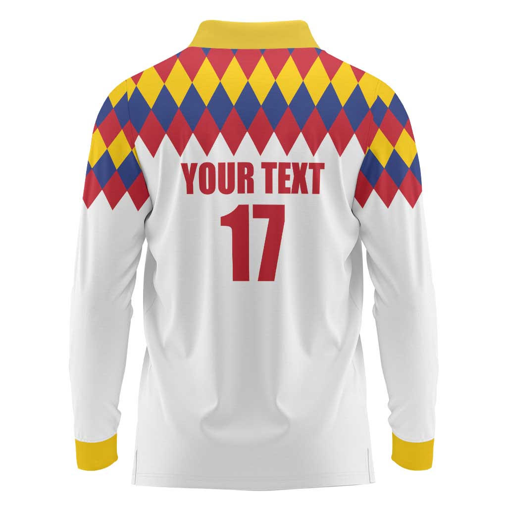 Custom Colombia Football Long Sleeve Polo Shirt Retro White Style