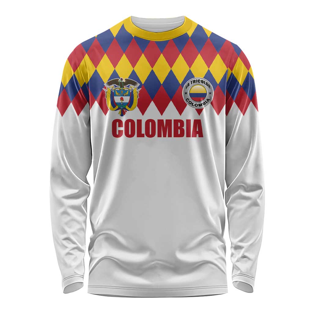 Custom Colombia Football Long Sleeve Shirt Retro White Style