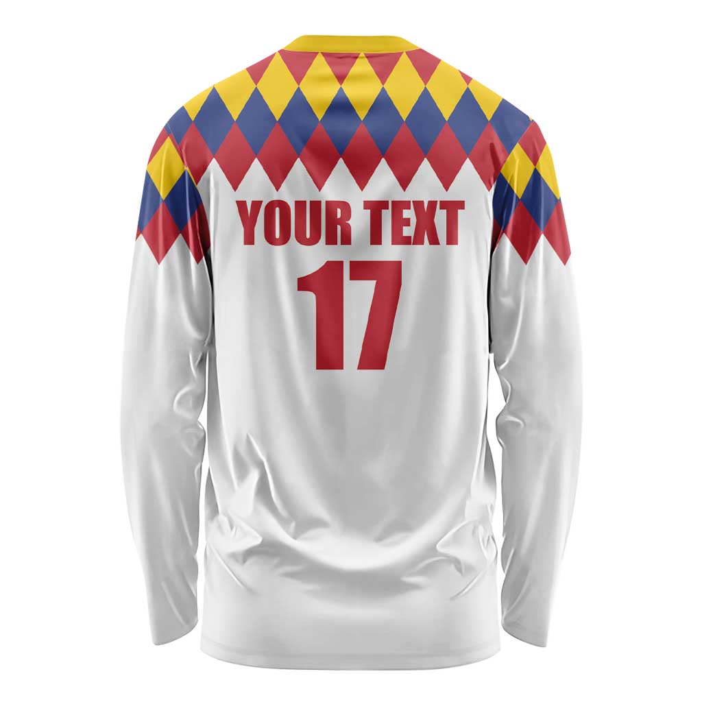 Custom Colombia Football Long Sleeve Shirt Retro White Style