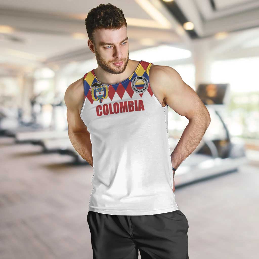 Custom Colombia Football Men Tank Top Retro White Style