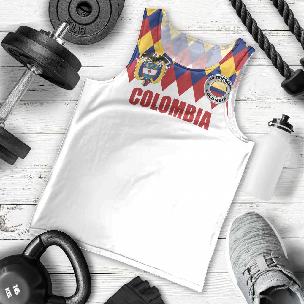 Custom Colombia Football Men Tank Top Retro White Style