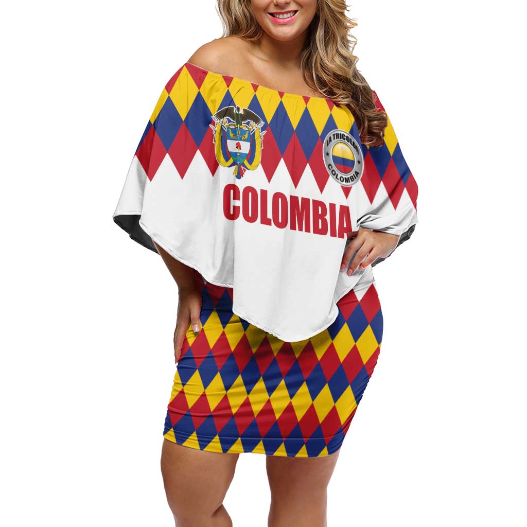 Custom Colombia Football Off Shoulder Short Dress Retro White Style
