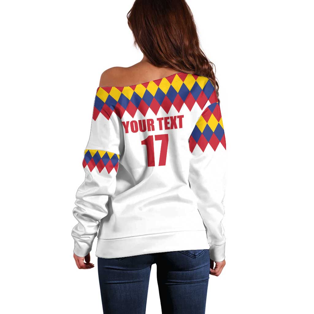 Custom Colombia Football Off Shoulder Sweater Retro White Style