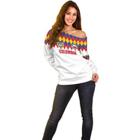 Custom Colombia Football Off Shoulder Sweater Retro White Style