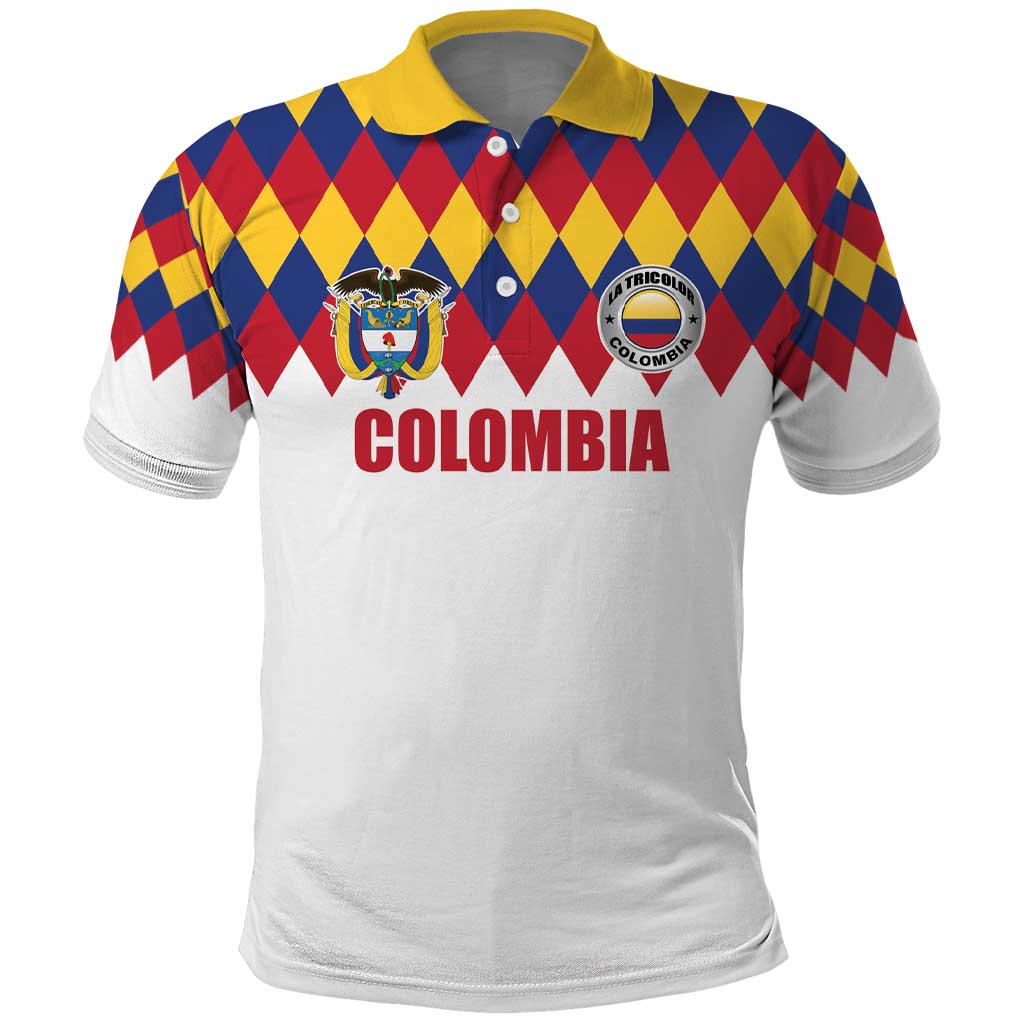 Custom Colombia Football Polo Shirt Retro White Style